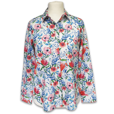Grenouille Ladies Long Sleeve Watercolour Poppy Print Blouse