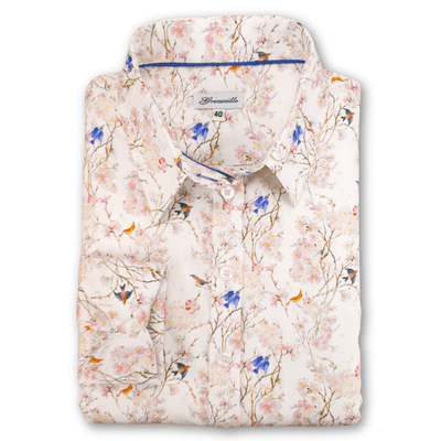 Grenouille Ladies Long Sleeve White Blossom & Bird Print Shirt