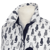 Grenouille Ladies Long Sleeve White & Navy Cat Print Shirt