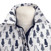 Grenouille Ladies Long Sleeve White & Navy Cat Print Shirt