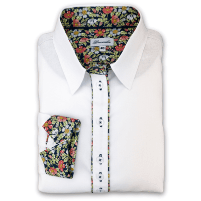Grenouille Ladies Long Sleeve White Shirt with Blue and Red Floral Details
