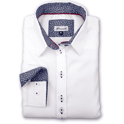 Grenouille Ladies Long Sleeve White Shirt with Navy and Tiny White Flower Detail