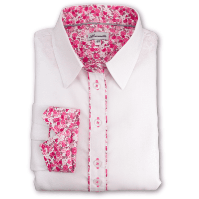 Grenouille Ladies Long Sleeve White Shirt with Pink and White Floral Details
