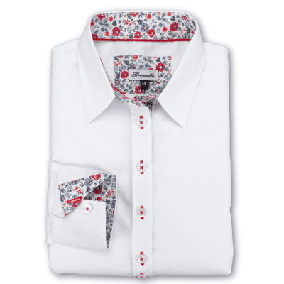 Grenouille Ladies Long Sleeve White Shirt with Red, Blue & Yellow Floral Accent