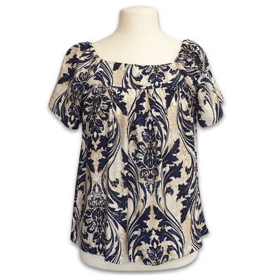 Grenouille Ladies Navy & Beige Damask Style Print Rayon Top