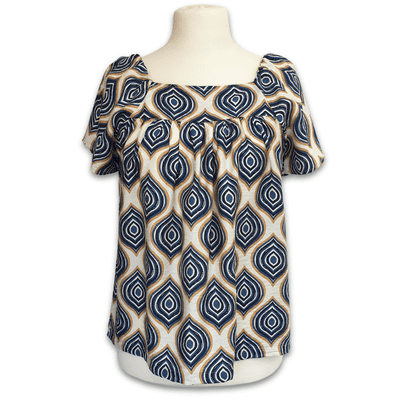 Grenouille Ladies Navy & Beige Diamond Print Rayon Top