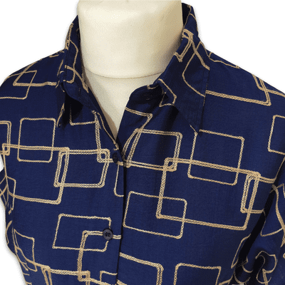 Grenouille Ladies Navy & Gold Square Design Batwing Top