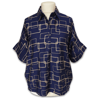 Grenouille Ladies Navy & Gold Square Design Batwing Top