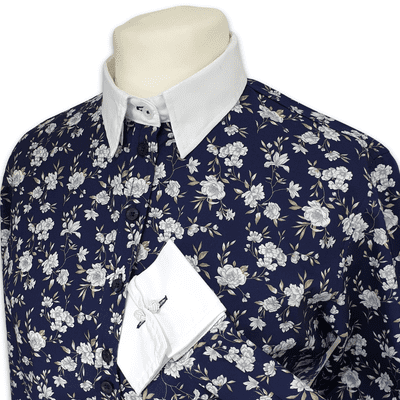 Grenouille Ladies Navy & White Flower French Cuff Shirt