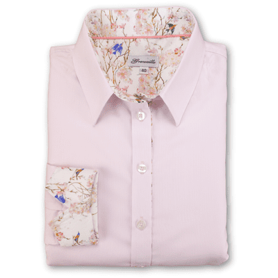 Grenouille Ladies Pink Basket Weave Shirt with Blossom & Bird Print