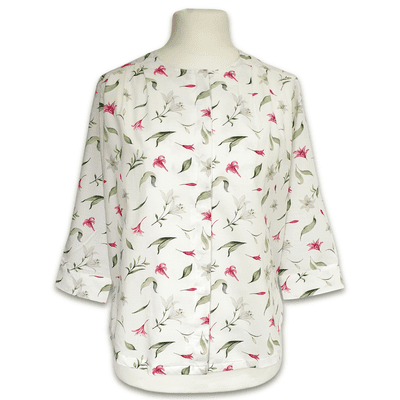 Grenouille Ladies Pink & White Lily Print Cotton Blouse