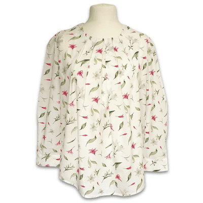 Grenouille Ladies Pink & White Lily Print Pleat Neck Blouse