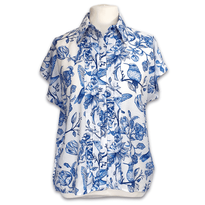 Grenouille Ladies Pleat Front Blue Humming Bird Top
