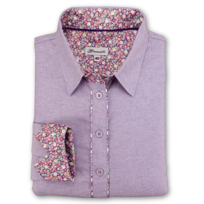 Grenouille Ladies Purple Oxford Shirt with Purple Flower Details