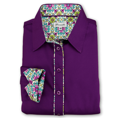 Grenouille Ladies Purple Twill Shirt with Turquoise & Cream Accents
