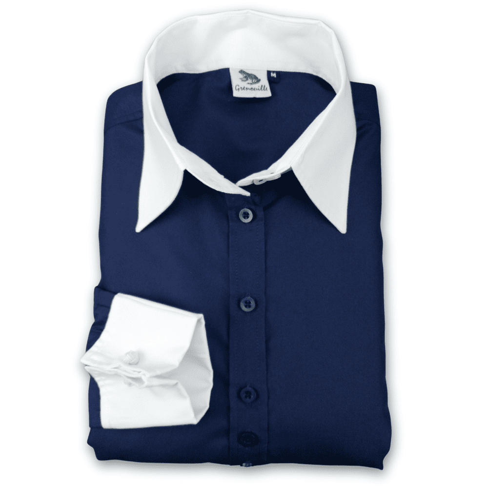 Grenouille Ladies Relaxed Fit Double Button Collar and French Cuff Navy Shirt Grenouille Ladies Relaxed Fit Double Button Collar and French Cuff Navy Shirt