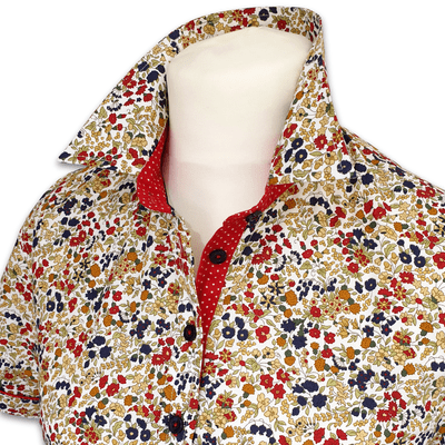 Grenouille Ladies Short Sleeve Red, Navy & Gold Flower Print Shirt