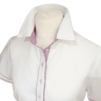Grenouille Ladies Short Sleeve White Shirt with Lilac Flower Detail