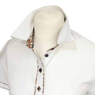 Grenouille Ladies Short Sleeve White Shirt with Red, Navy & Gold