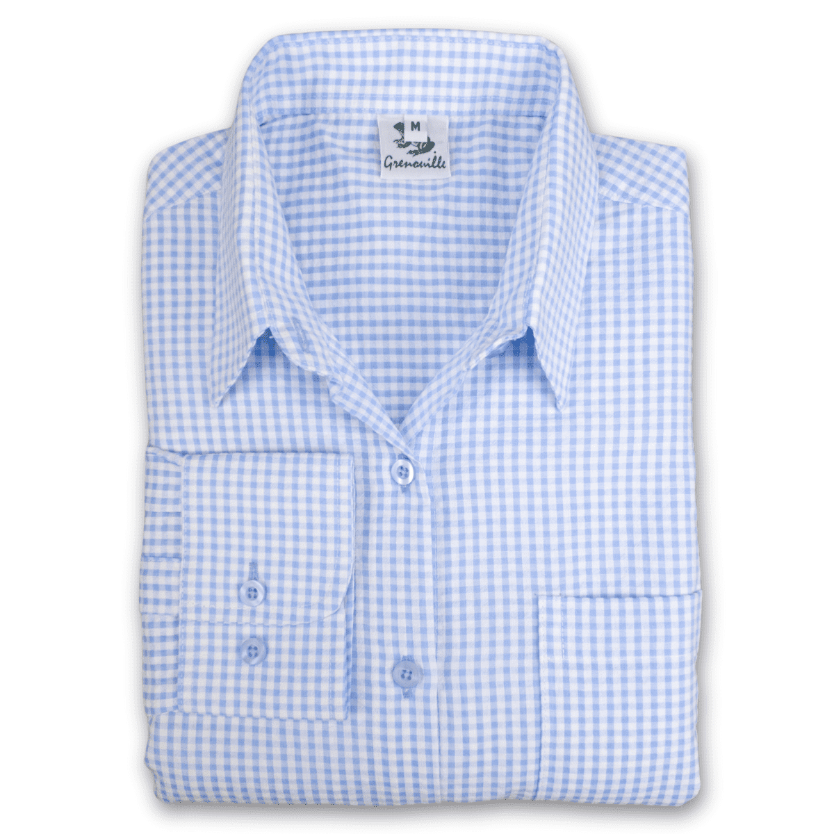 Grenouille Ladies Square Cut Long Sleeve Blue and White Gingham