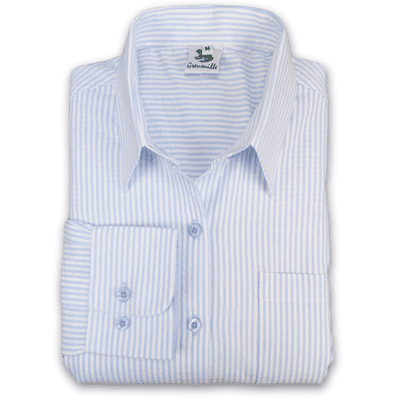 Grenouille Ladies Square Cut Long Sleeve Blue and White Stripe Seersucker Shirt