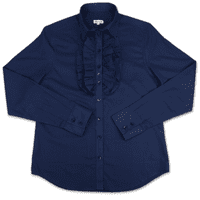 Grenouille Ladies Standard Long Sleeve Navy Cotton Lawn Ruffle Shirt