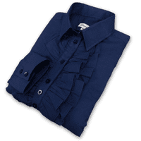 Grenouille Ladies Standard Long Sleeve Navy Cotton Lawn Ruffle Shirt
