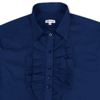 Grenouille Ladies Standard Long Sleeve Navy Cotton Lawn Ruffle Shirt