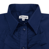 Grenouille Ladies Standard Long Sleeve Navy Cotton Lawn Ruffle Shirt