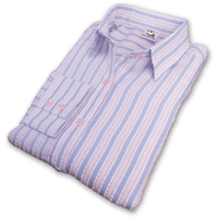 Grenouille Ladies Standard Long Sleeve Pink & Blue Stripe Seersucker Shirt