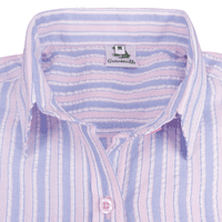 Grenouille Ladies Standard Long Sleeve Pink & Blue Stripe Seersucker Shirt