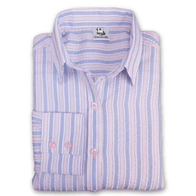 Grenouille Ladies Standard Long Sleeve Pink & Blue Stripe Seersucker Shirt