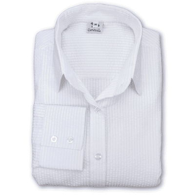 Grenouille Ladies Standard Long Sleeve White Stripe Seersucker Shirt