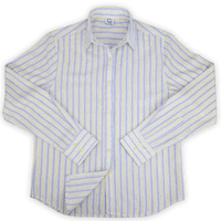 Grenouille Ladies Standard Long Sleeve Yellow & Blue Stripe Seersucker Shirt