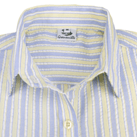 Grenouille Ladies Standard Long Sleeve Yellow & Blue Stripe Seersucker Shirt