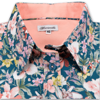 Grenouille Ladies Teal Blue with Tropical Flower Print Shirt
