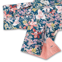 Grenouille Ladies Teal Blue with Tropical Flower Print Shirt