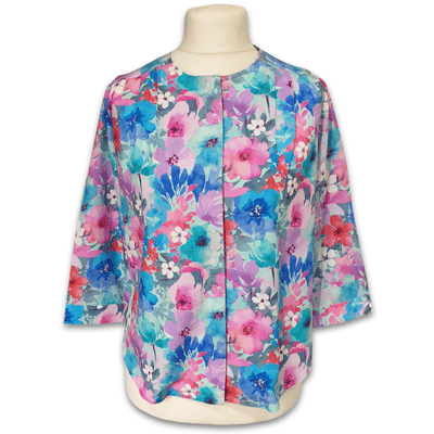Grenouille Ladies Turquoise & Pink Floral 3/4 Sleeve Blouse