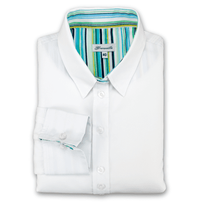 Grenouille Ladies White French Cuff Shirt with Mint Green Multi Stripe Accents