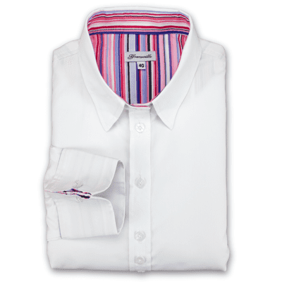Grenouille Ladies White French Cuff Shirt with Pink Multi Stripe Accents