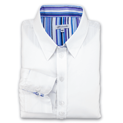 Grenouille Ladies White French Cuff Shirt with Purple Multi Strip Accent