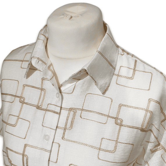 Grenouille Ladies White & Gold Square Design Batwing Top