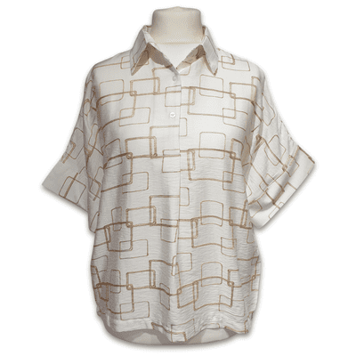 Grenouille Ladies White & Gold Square Design Batwing Top