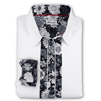 Grenouille Ladies White Shirt with Black & White Floral Detail