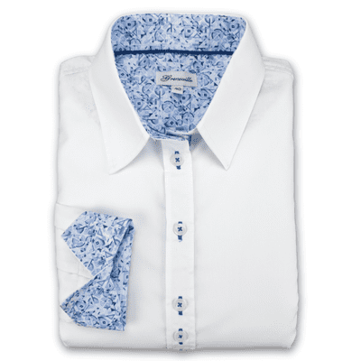 Grenouille Ladies White Shirt with Blue Abstract Print Detail