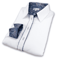 Grenouille Ladies White Shirt with Blue & Beige Paisley Accents