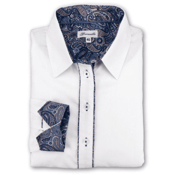 Grenouille Ladies White Shirt with Blue & Beige Paisley Accents