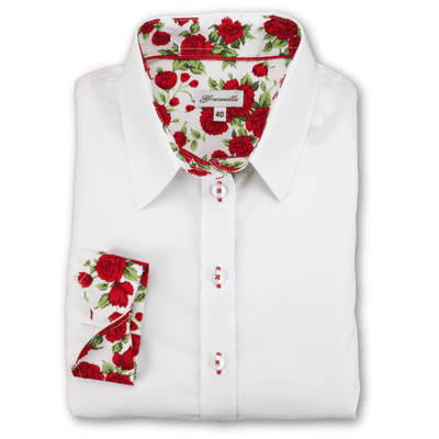 Grenouille Ladies White Shirt with with Red Rose Accent Details