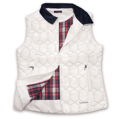 Grenouille Ladies White with Navy Corduroy Trimmed Gilet