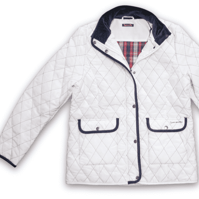 Grenouille Ladies White with Navy Corduroy Trimmed Quilted Jacket